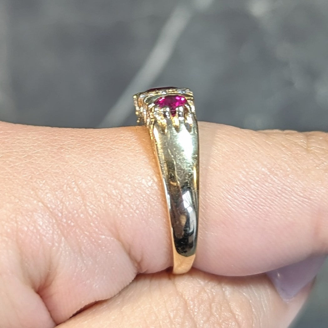 1980's 1.25 CTW Ruby Diamond 18 Karat Yellow Gold Vintage Band Ring Wilson's Estate Jewelry