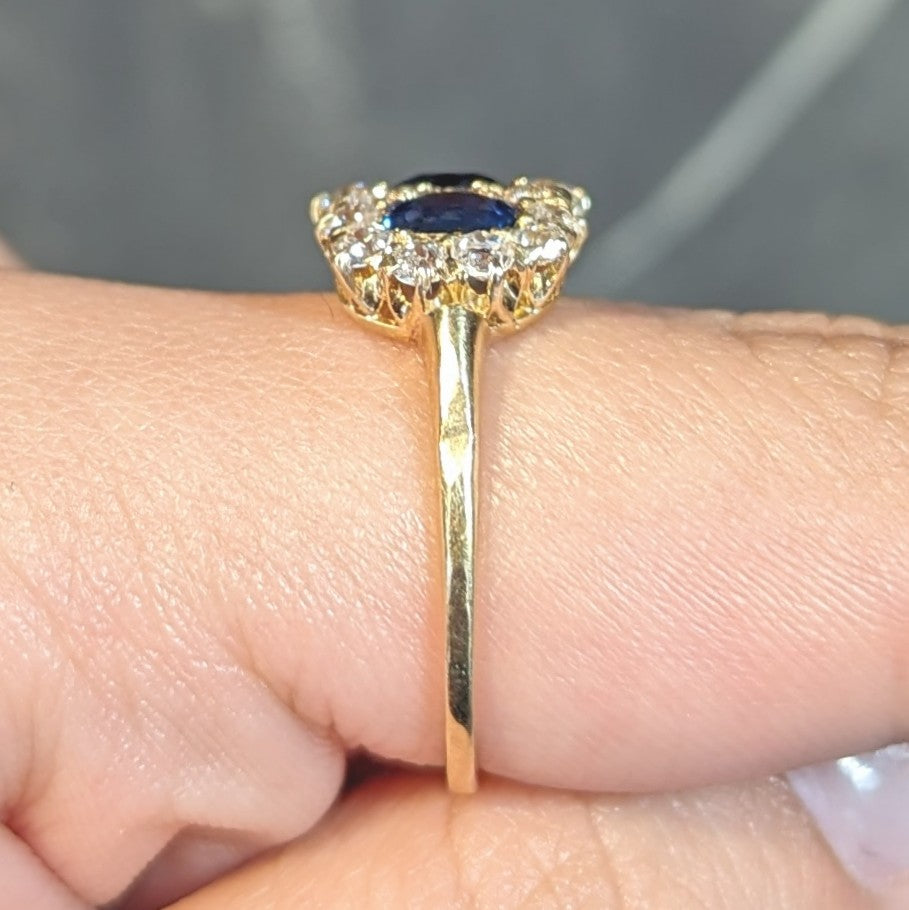 Victorian 2.58 CTW Sapphire Diamond 18 Karat Yellow Gold Antique Cluster Band Ring Wilson's Estate Jewelry