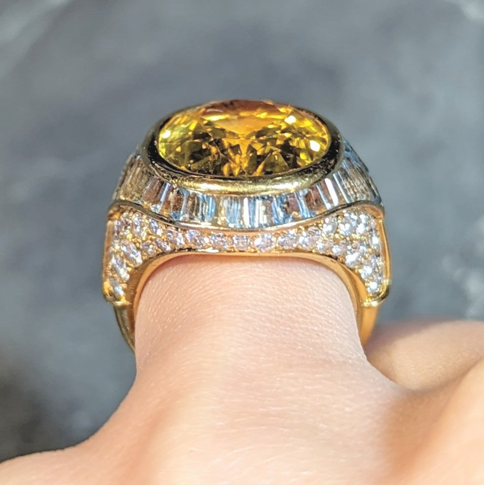 Bulgari Vintage 13.20 CTW Yellow Sapphire Aquamarine Diamond 18 Karat Gold Ballerina Halo Ring Wilson's Estate Jewelry