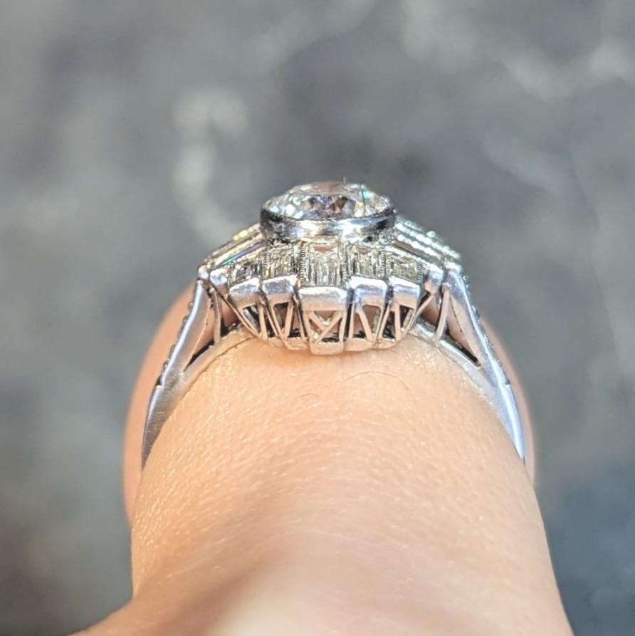 Mid-Century 2.45 CTW Diamond Platinum Streamline Vintage Cluster Ring