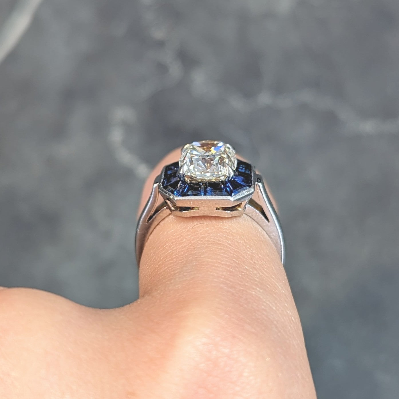 4.97 CTW Cushion Cut Diamond Sapphire Platinum Vintage Halo Ring GIA Wilson's Estate Jewelry