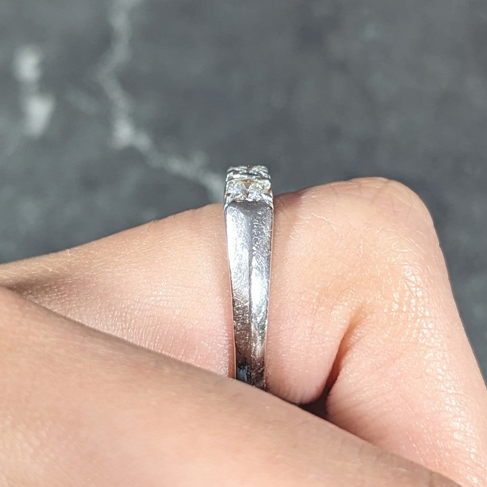 Mid-Century 1.05 CTW Transitional Cut Diamond Platinum Fishtail Vintage Band Ring Wilson's Estate Jewelry