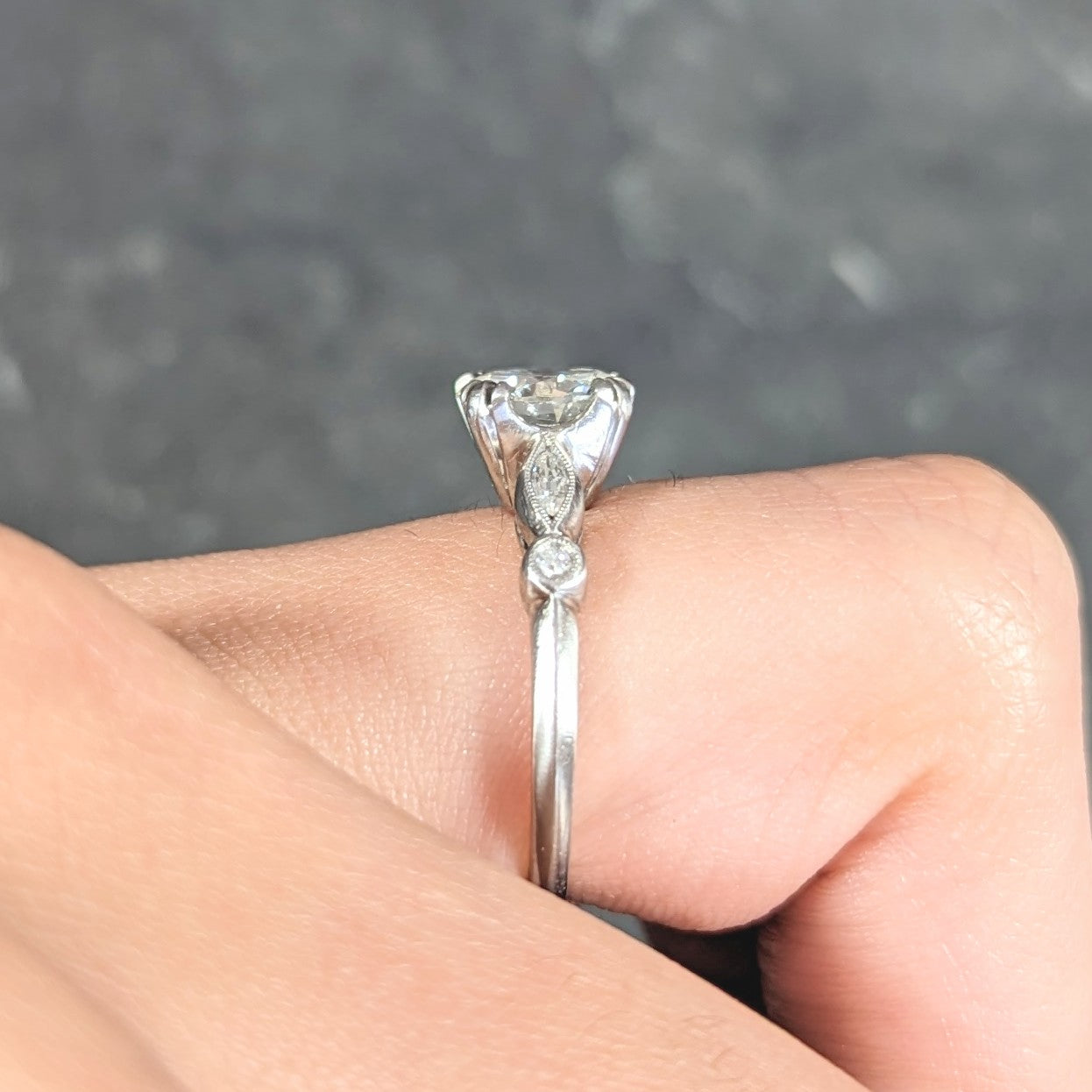 Mid-Century 1.66 CTW Transitional Cut Diamond Platinum Five Stone Vintage Engagement Ring GIA Wilson's Estate Jewelry