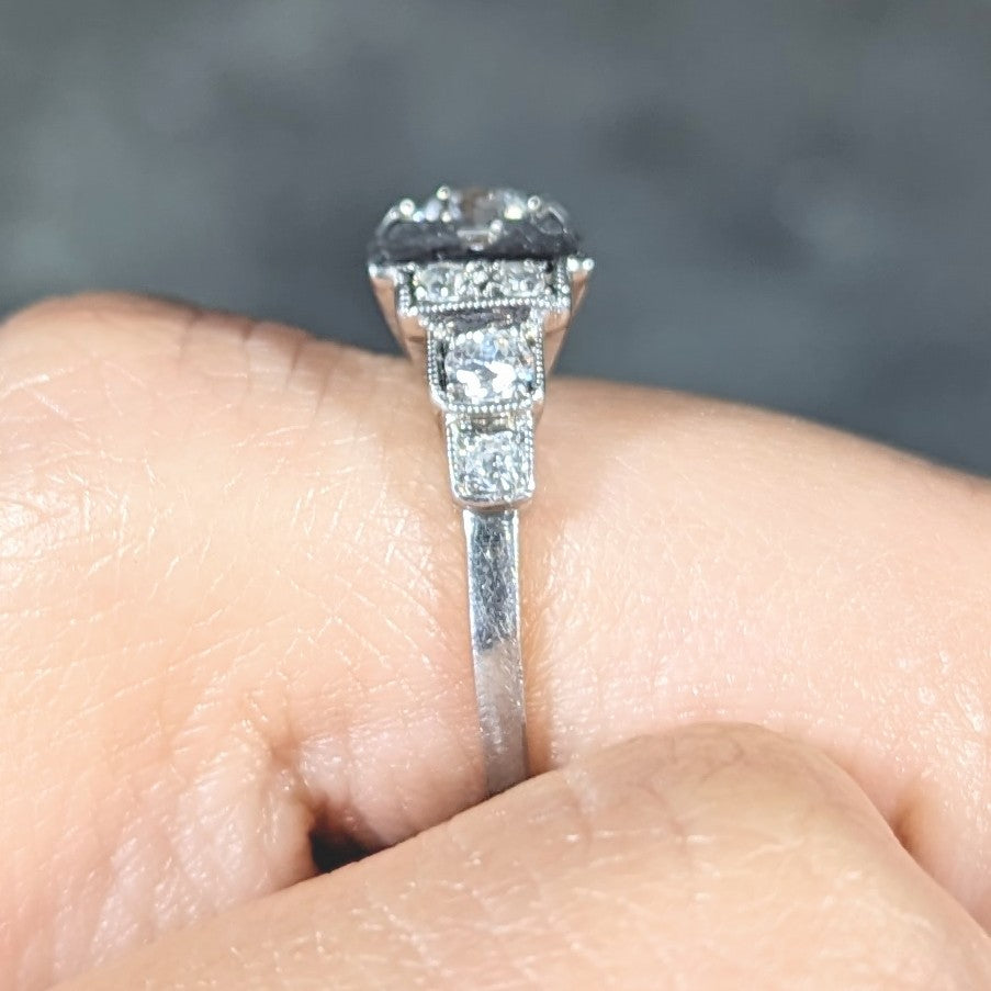 Art Deco 0.50 CTW Old European Cut Diamond Platinum Stepped Engagement Ring Wilson's Estate Jewelry