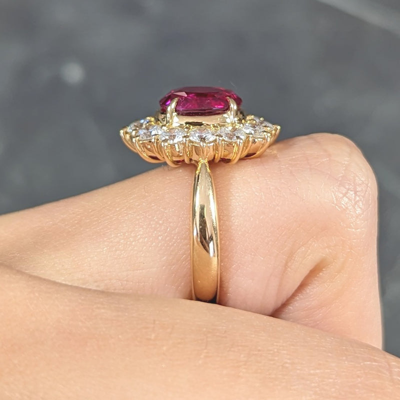 Contemporary 4.28 CTW Oval Step Cut Ruby Diamond 18 Karat Yellow