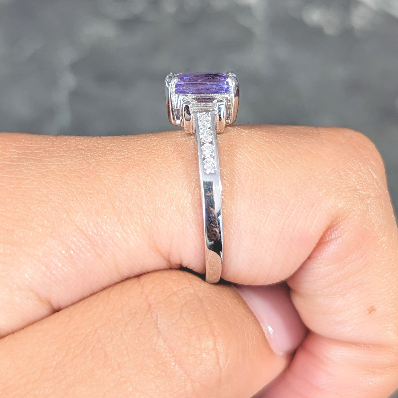 Contemporary 3.12 CTW Purple Sapphire Diamond 18 Karat White Gold Gemstone Ring GIA Wilson's Estate Jewelry