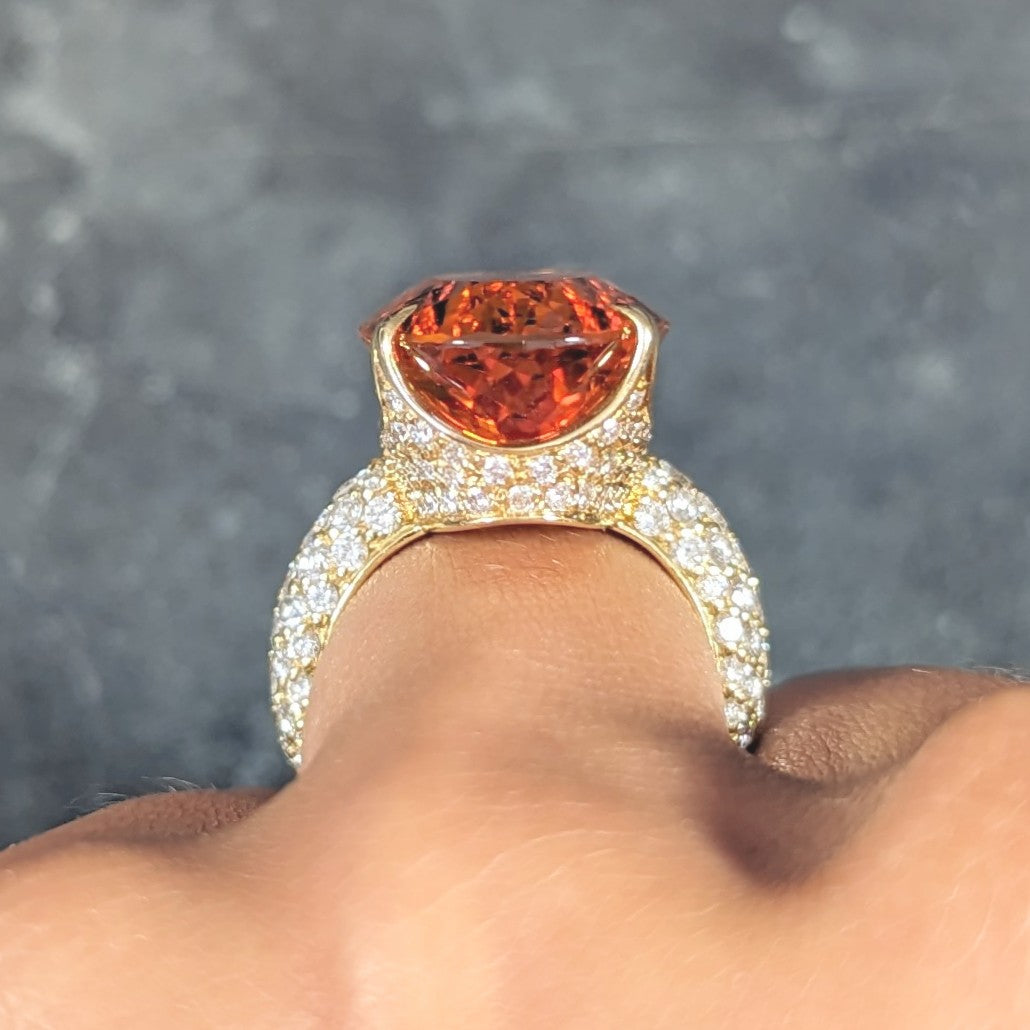 H. Stern 26.03 CTW Imperial Topaz Diamond 18 Karat Yellow Gold Cocktail Ring Wilson's Estate Jewelry