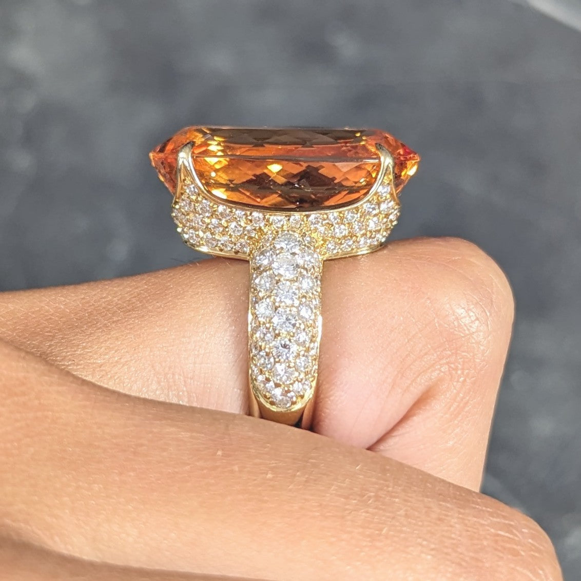 H. Stern 26.03 CTW Imperial Topaz Diamond 18 Karat Yellow Gold Cocktail Ring Wilson's Estate Jewelry