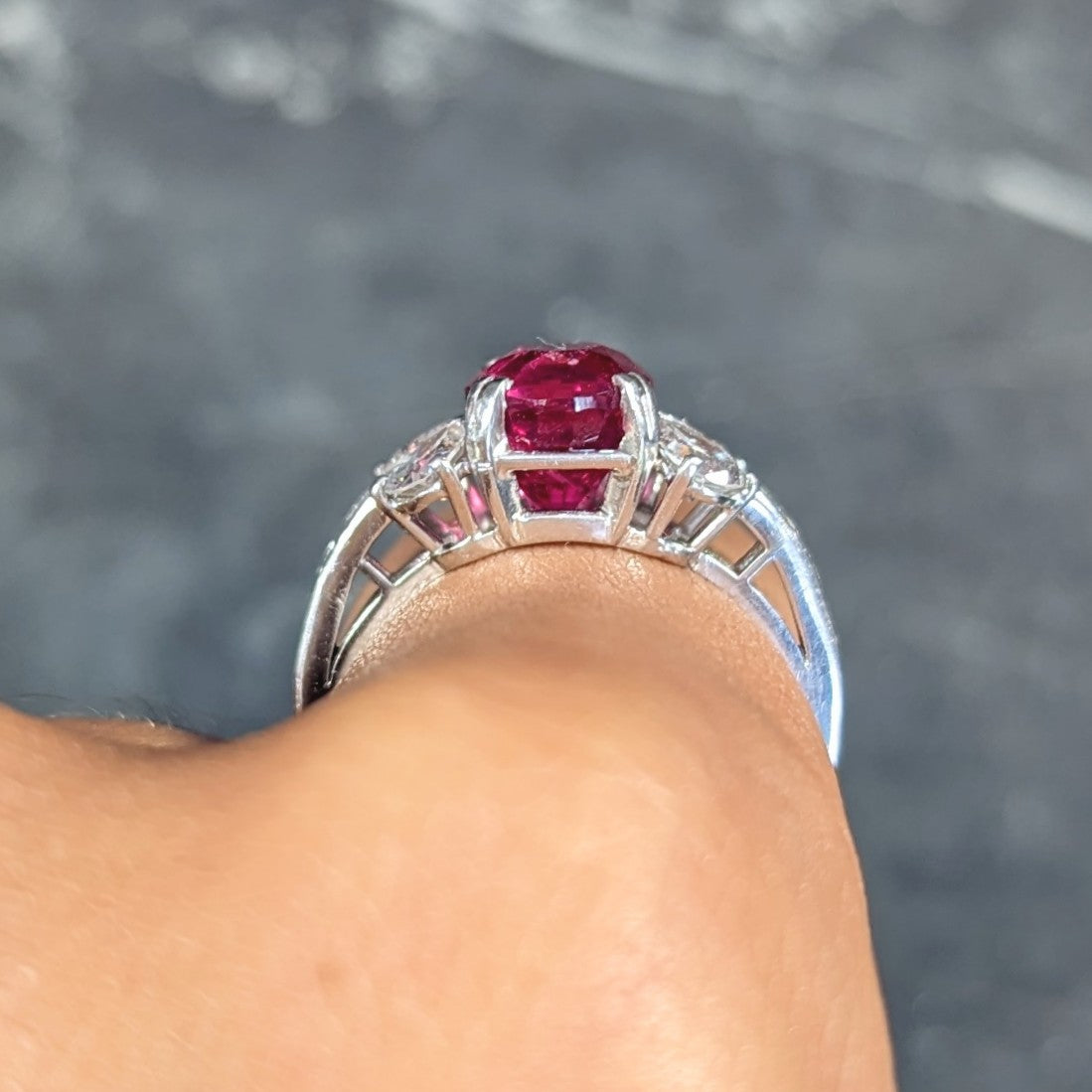 Mid-Century 4.31 CTW No Heat Burma Spinel Diamond Platinum Vintage Ring GIA Wilson's Estate Jewelry