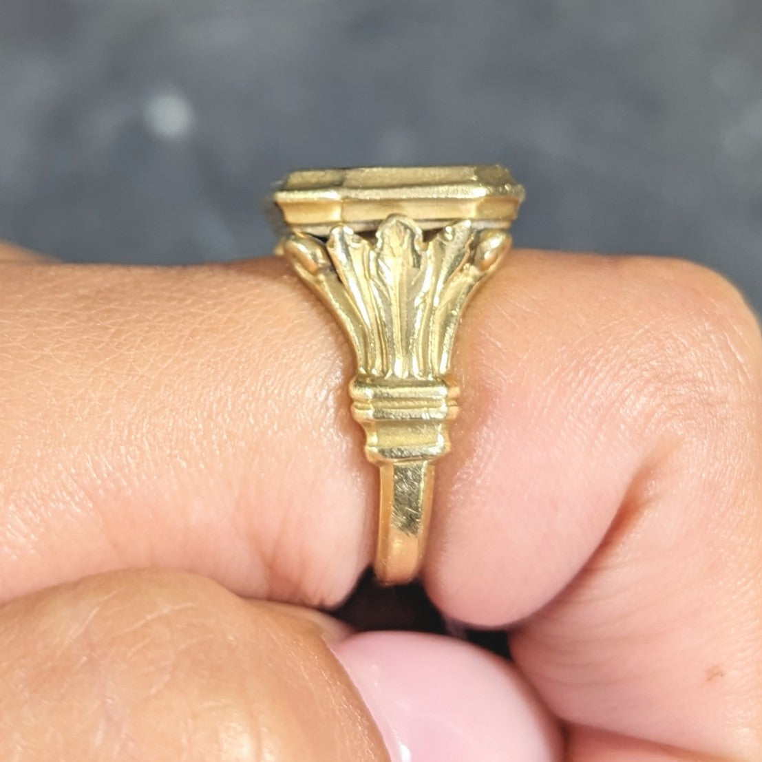 SeidenGang 1980s 18 Karat Yellow Gold Greek Hermes Unisex Vintage Signet Ring Wilson's Estate Jewelry