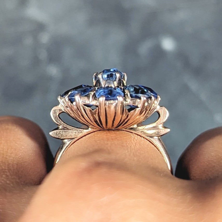 Victorian 3.20 CTW Sapphire 14 Karat Rose Gold Bow Antique Cluster Ring Wilson's Estate Jewelry