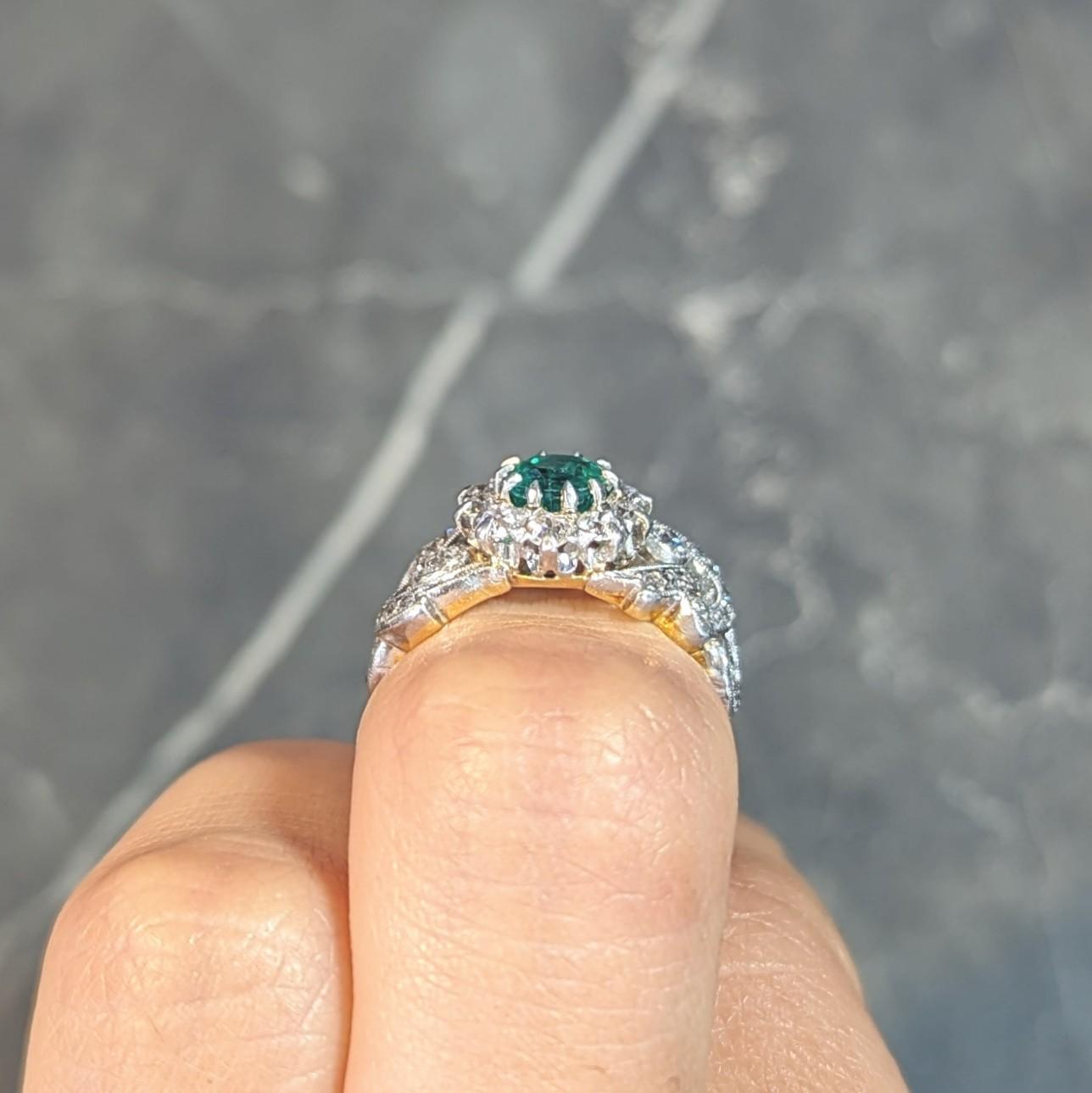 Edwardian 1.85 CTW Emerald Diamond Platinum 14 Karat Gold Antique Halo Ring