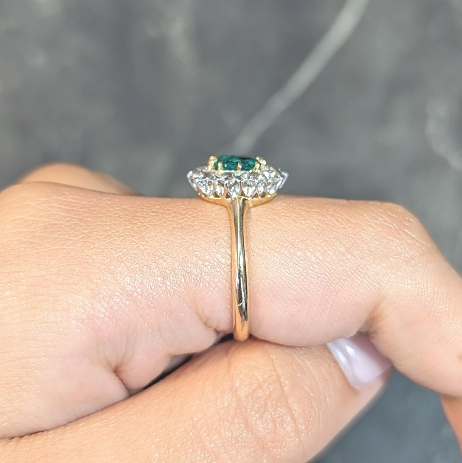 Edwardian 1.80 CTW Emerald Diamond Platinum 14K Yellow Gold Antique Halo Ring