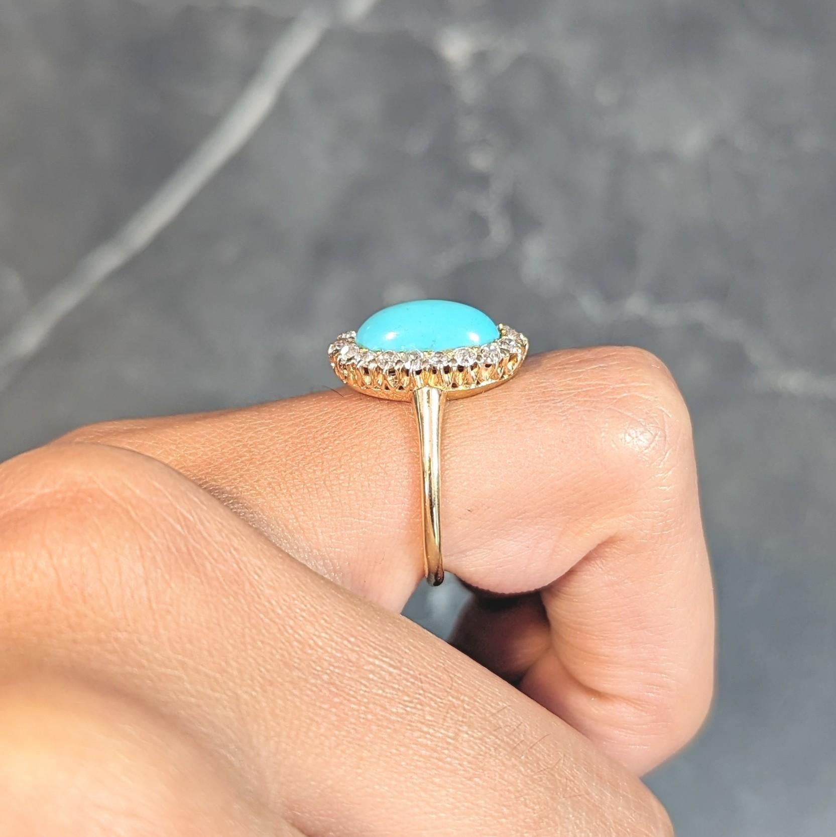 Victorian 0.72 CTW Diamond Turquoise 18 Karat Yellow Gold Antique Halo Ring