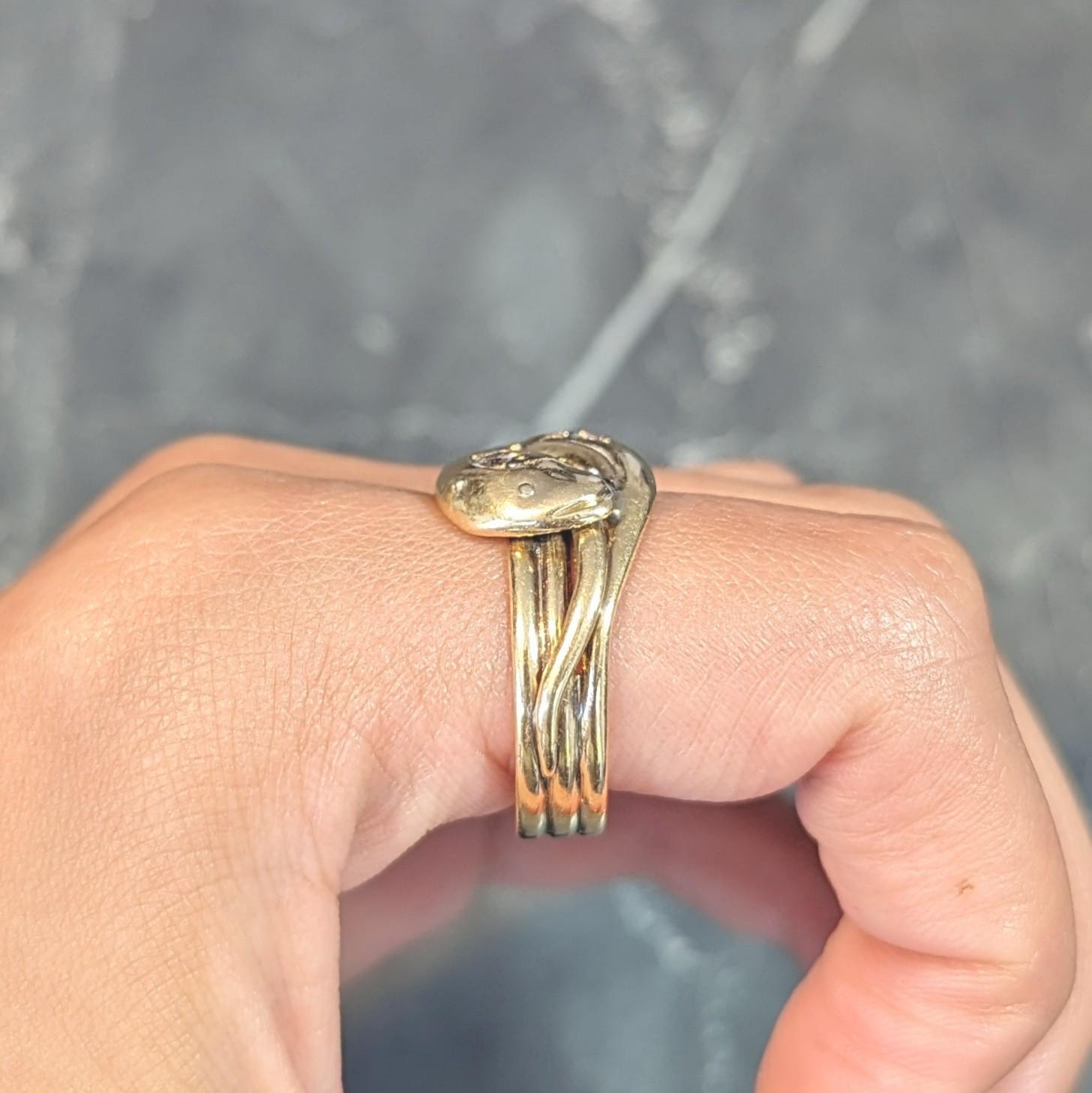 Edwardian Diamond 18 Karat Yellow Gold Antique Double Snake Band Ring