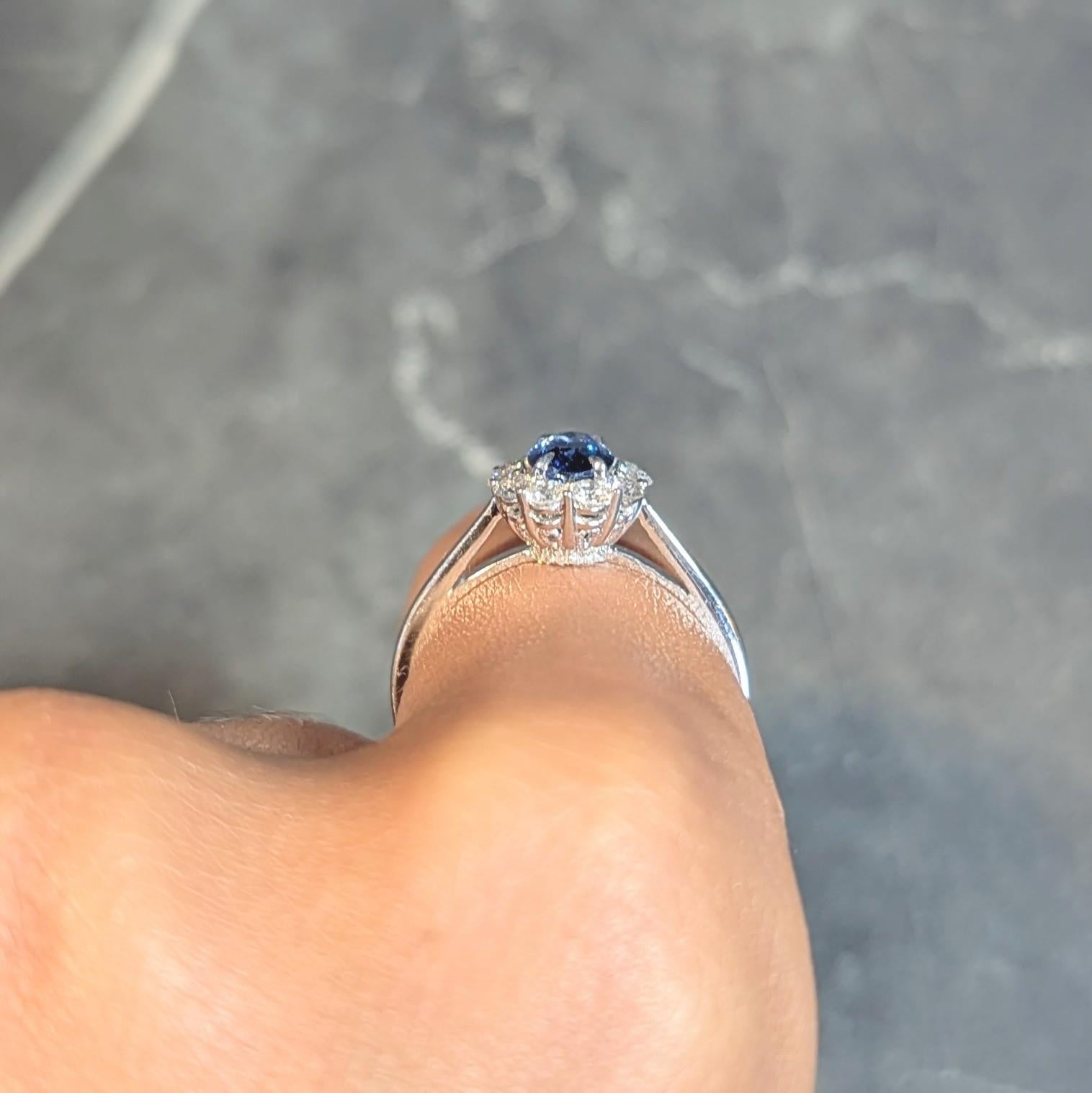 Contemporary 1.63 CTW Sapphire Diamond 18 Karat White Gold Halo Ring