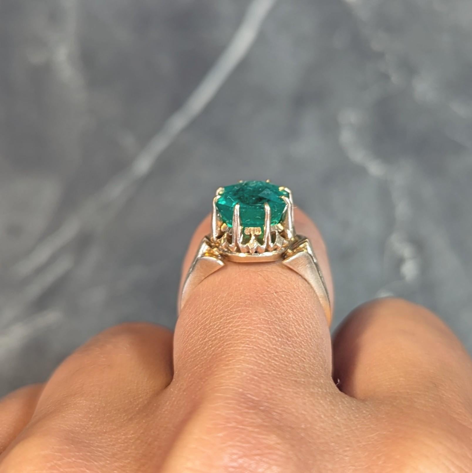 Victorian 3.60 CTW Colombian Emerald 14K Yellow Gold Antique Solitaire Ring GIA