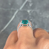 1980's 3.51 CTW Colombian Emerald Diamond Platinum 18K  White Gold Ring AGL