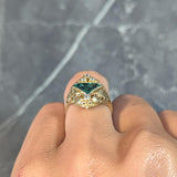 Arts & Crafts 1.67 CTW Emerald Diamond 18 Karat Yellow Gold Antique Scroll Ring