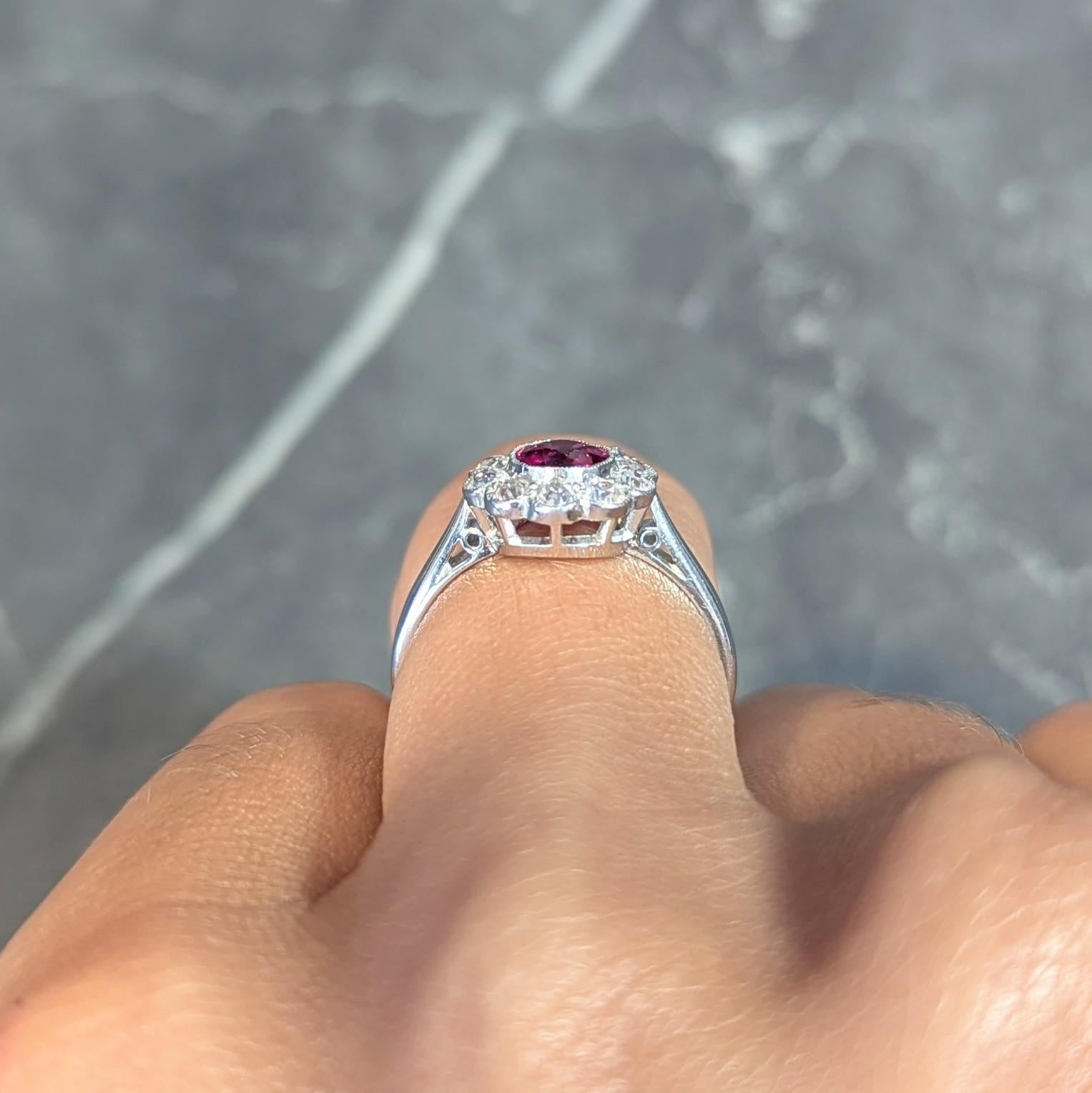 Art Deco 1.20 CTW No Heat Ruby Diamond Platinum Vintage Halo Ring GIA