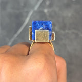 Dutch Modernist Lapis Lazuli Diamond Platinum 18 Karat Gold Vintage Cube Ring