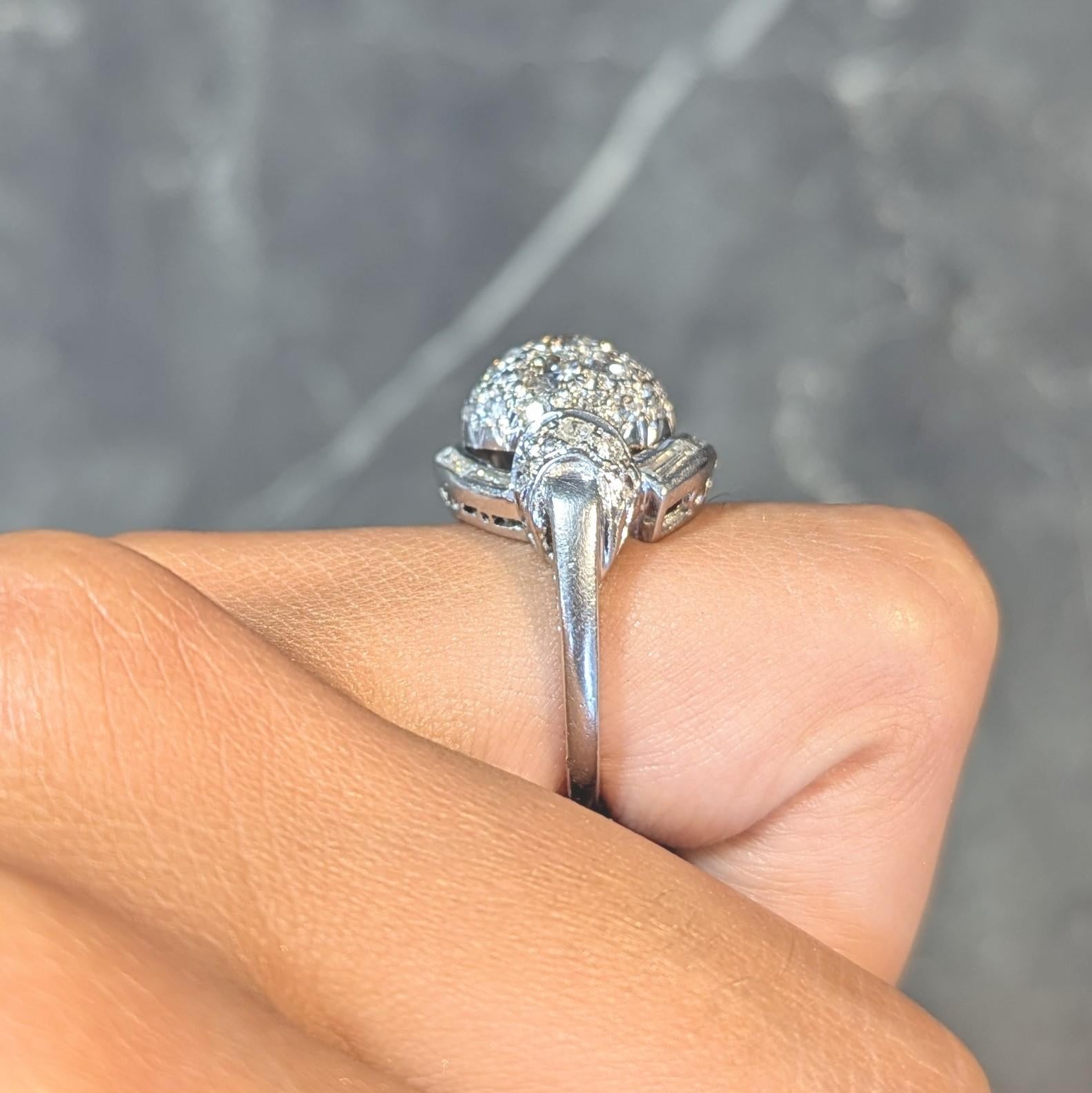 Mid-Century 2.33 CTW Diamond Platinum Vintage Domed Swirl Cocktail Ring