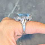 Contemporary 19.42 CTW Aquamarine Diamond Platinum Halo Cocktail Ring