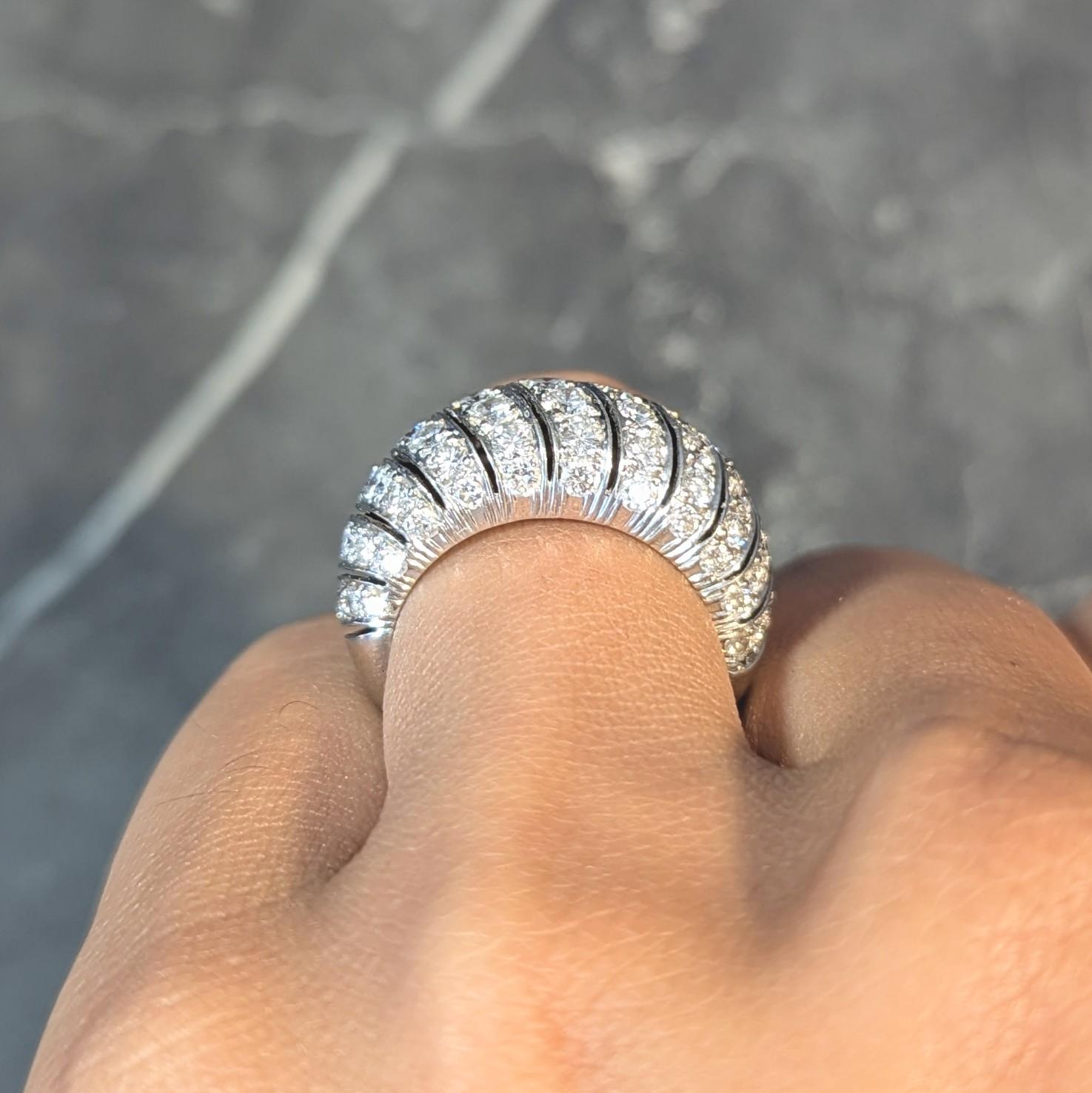 Mid-Century 2.76 CTW Diamond 18 Karat White Gold Domed Twist Vintage Band Ring