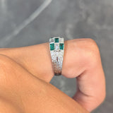 Art Deco 1.22 CTW Emerald Diamond Platinum Antique Checkerboard Band Ring