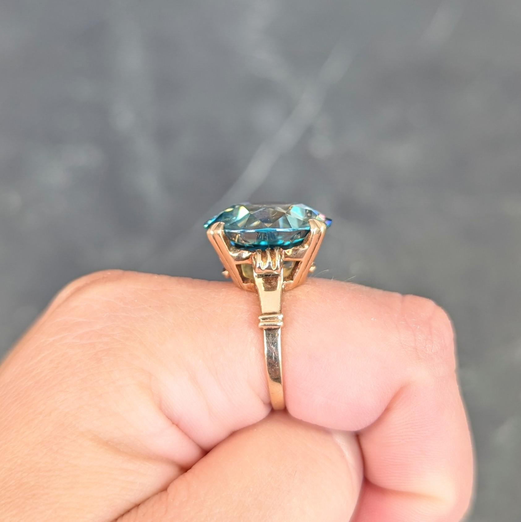 Retro 24.05 CTW Blue Zircon 14 Karat Rose Gold Vintage Cocktail Ring