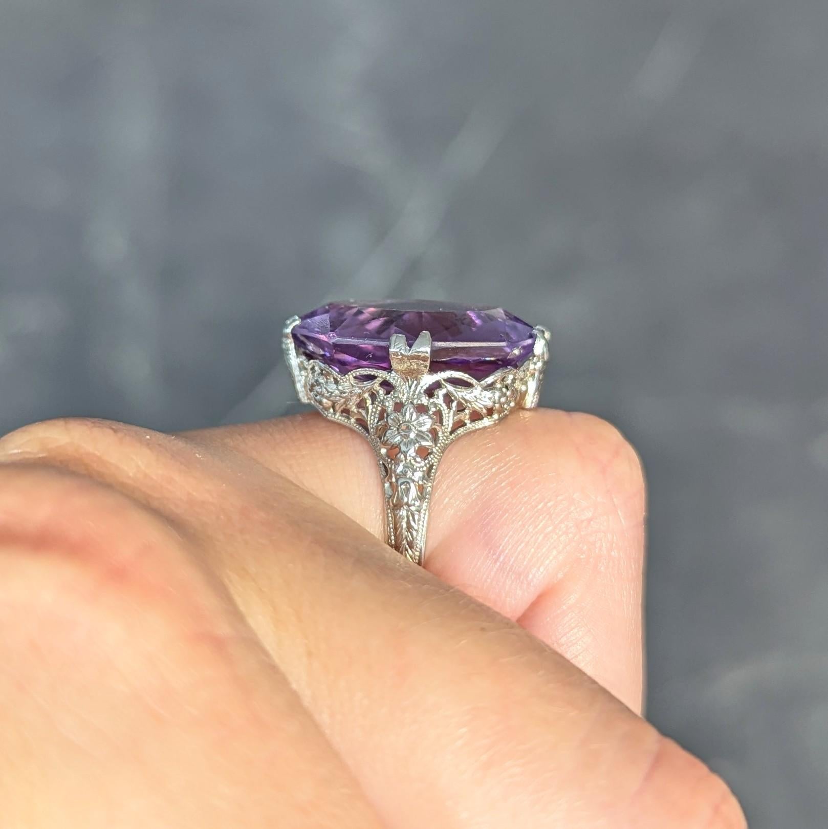 Allsopp Bros. Art Deco Amethyst 18 Karat White Gold Vintage Orange Blossom Ring