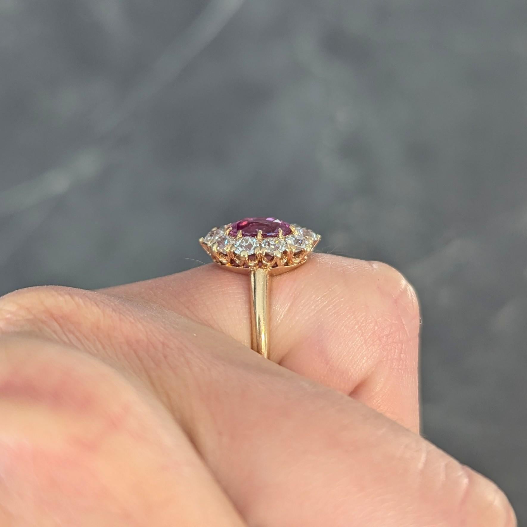 Vintage 2.46 CTW No Heat Pink Sapphire Diamond 14 Karat Gold Halo Ring GIA