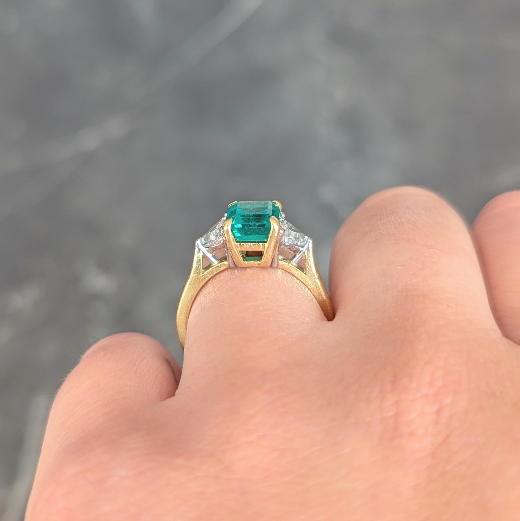 1980's 2.67 CTW Colombian Emerald Diamond Platinum 18K Gold Vintage Ring GIA