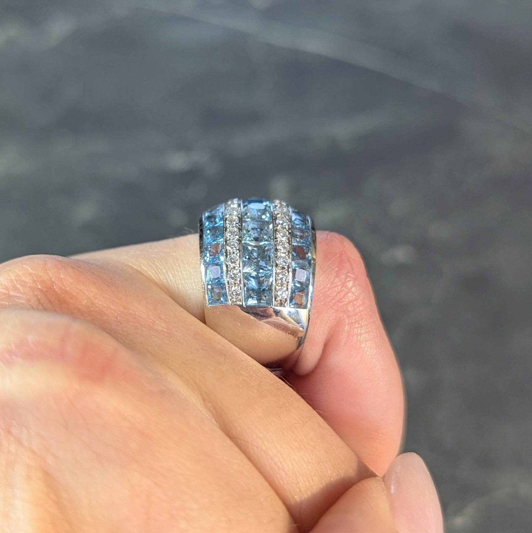 Contemporary 5.40 CTW Aquamarine Diamond 18 Karat White Gold Band Ring