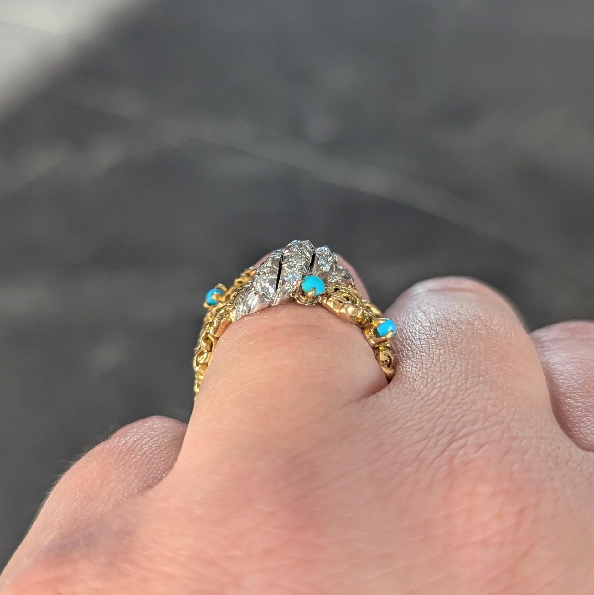 1960's Diamond Turquoise 18K Gold Platinum Vintage Woven Band Ring