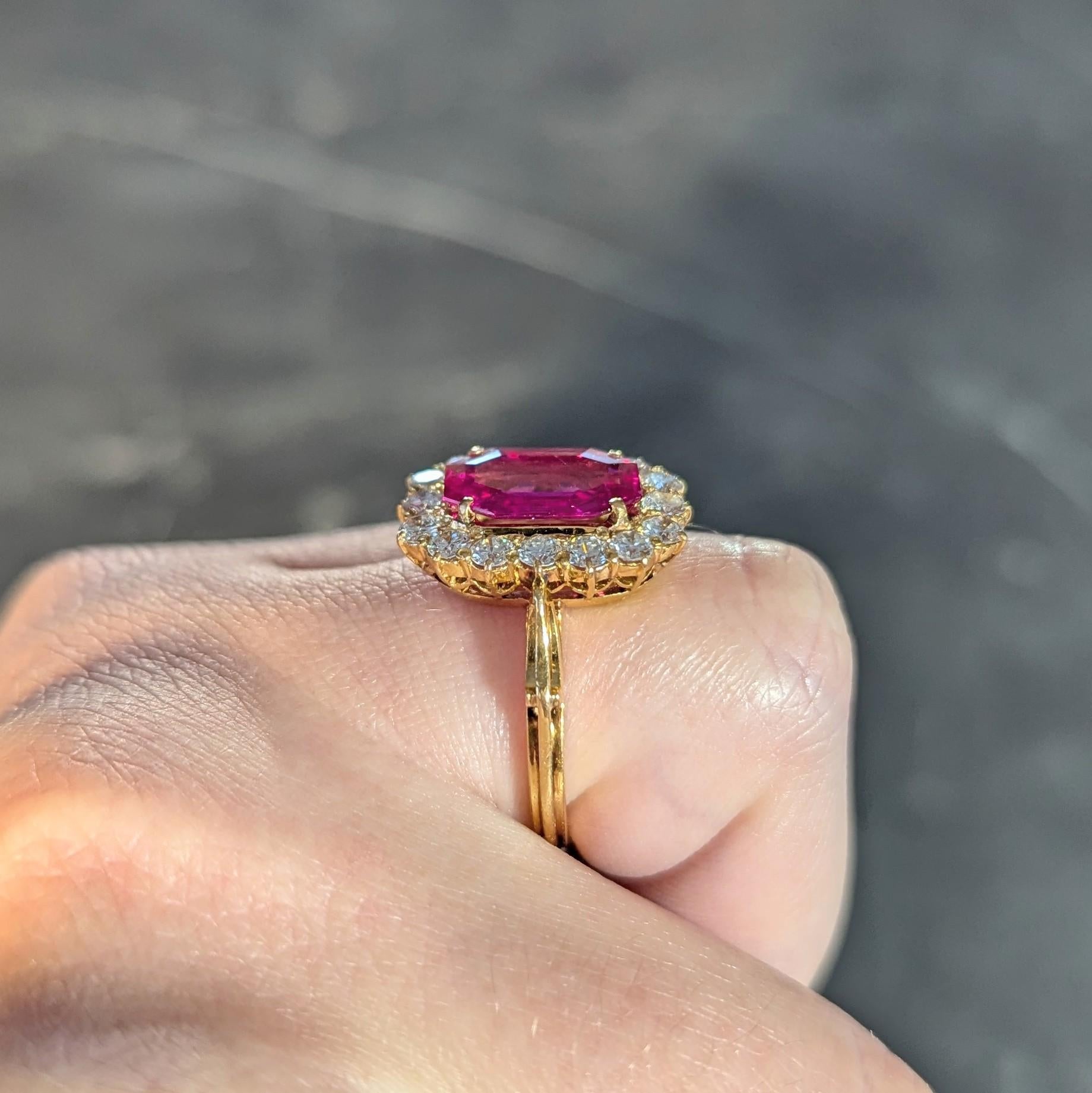 1960's 3.27 CTW No Heat Burma Ruby Diamond 18K Yellow Gold Vintage Halo Ring GIA