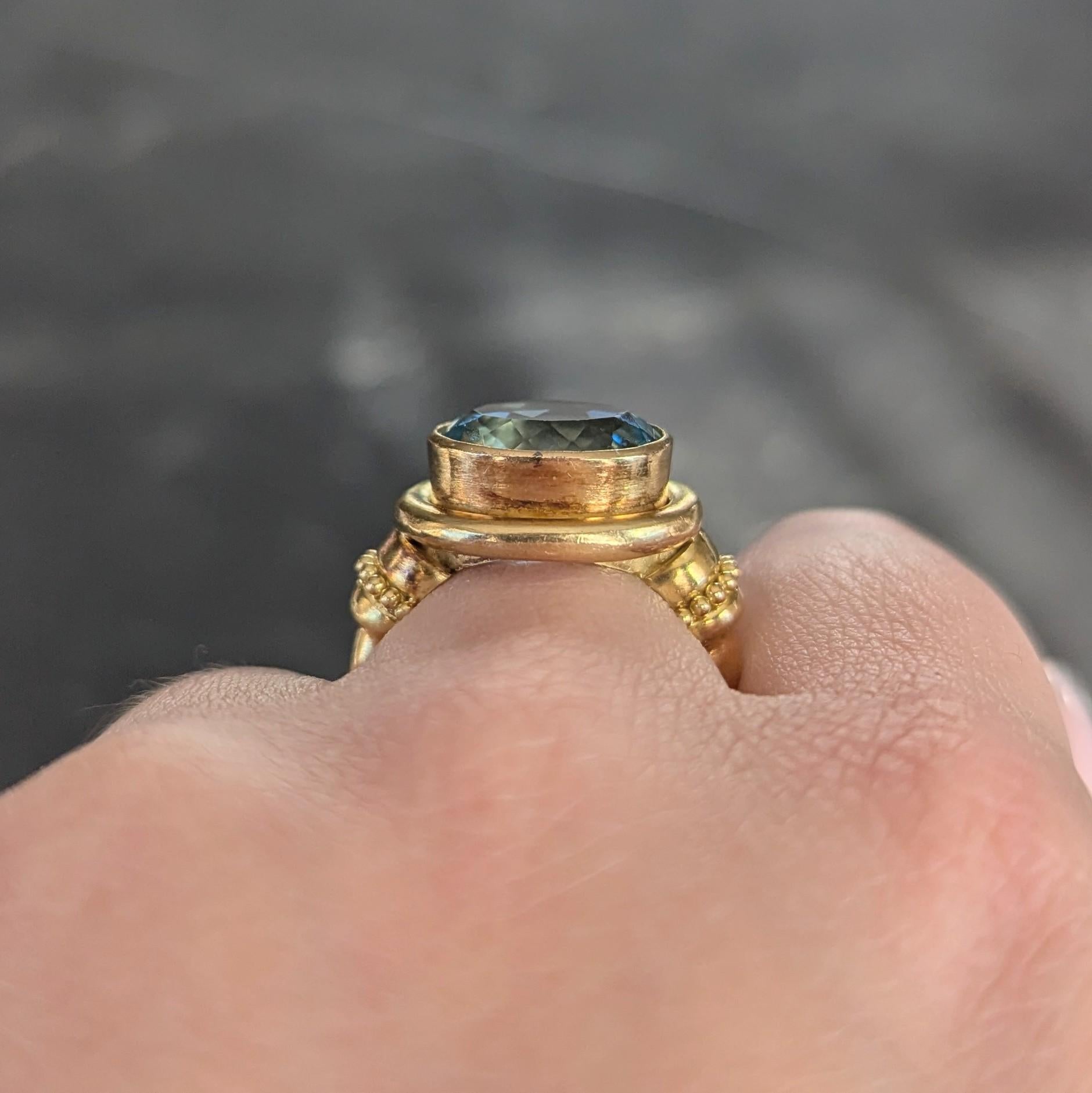 Elizabeth Locke 5.04 CTW Aquamarine 18K Yellow Gold Vintage Cocktail Ring