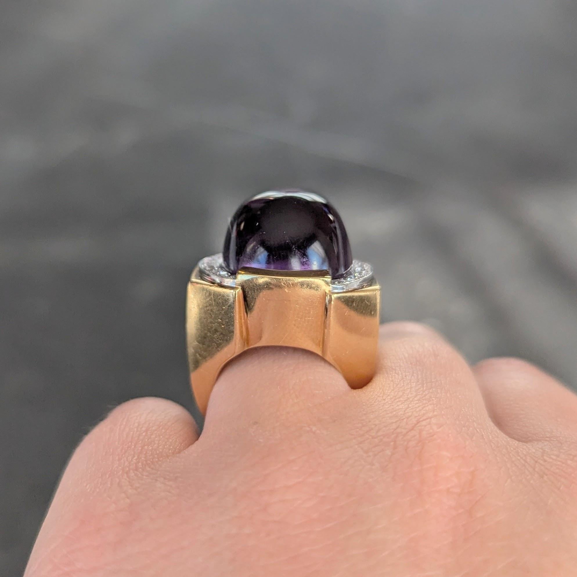 David Webb 1980s Amethyst Diamond Platinum 18 Karat Gold Vintage Ring