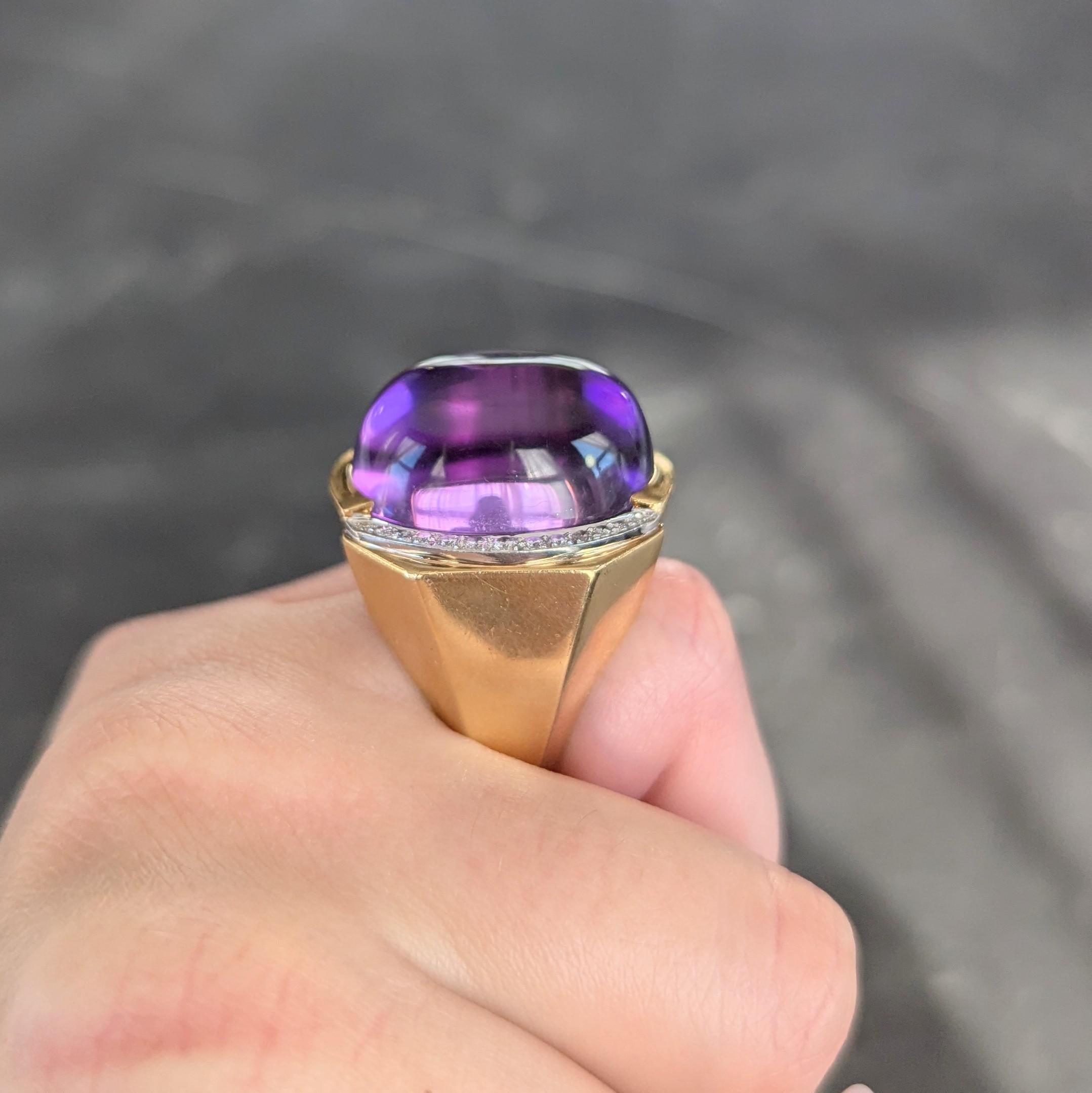 David Webb 1980s Amethyst Diamond Platinum 18 Karat Gold Vintage Ring