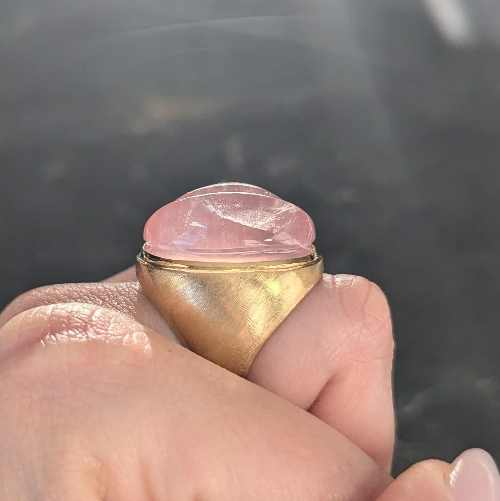 Burle Marx 1960's Carved Rose Quartz 18 Karat Gold Vintage Signet Ring