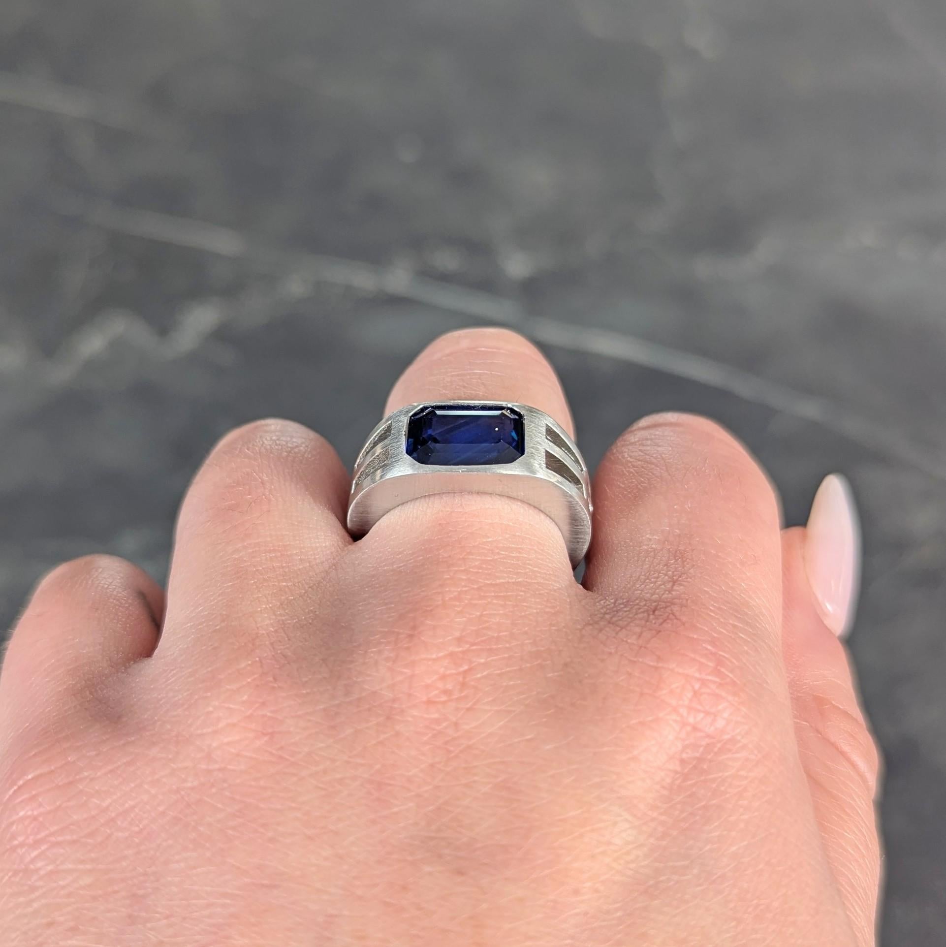 Modernist 5.60 CTW Blue Sapphire Platinum Geometric Unisex Men's Signet Ring