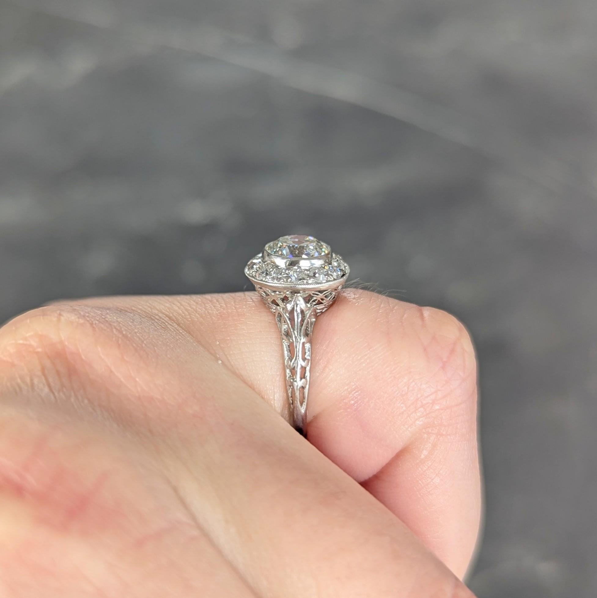 Art Deco 1.75 CTW Diamond Platinum Vintage Orange Blossom Halo Engagement Ring