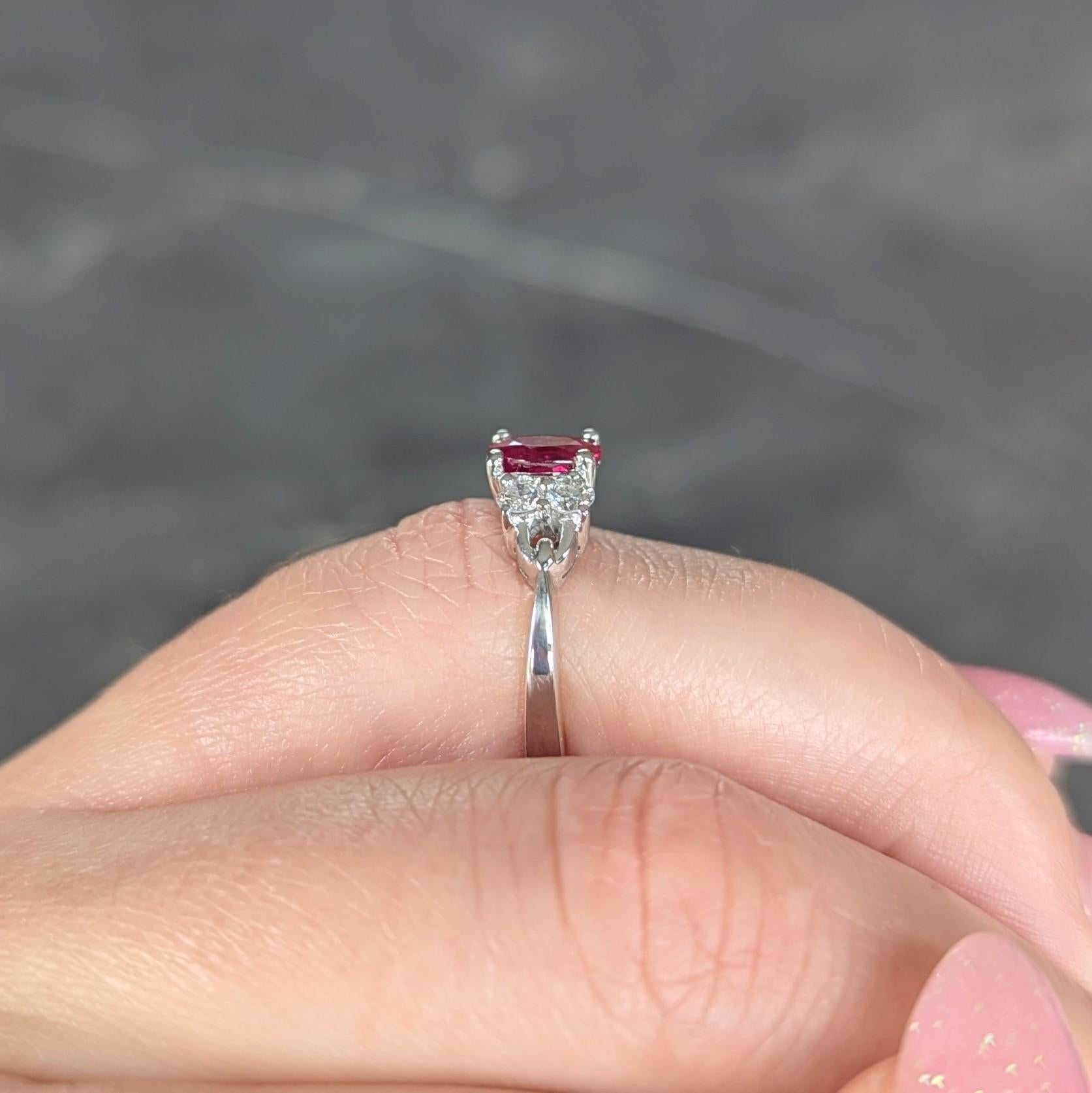 Contemporary 1.20 CTW Ruby Diamond 18 Karat White Gold Buckle Ring