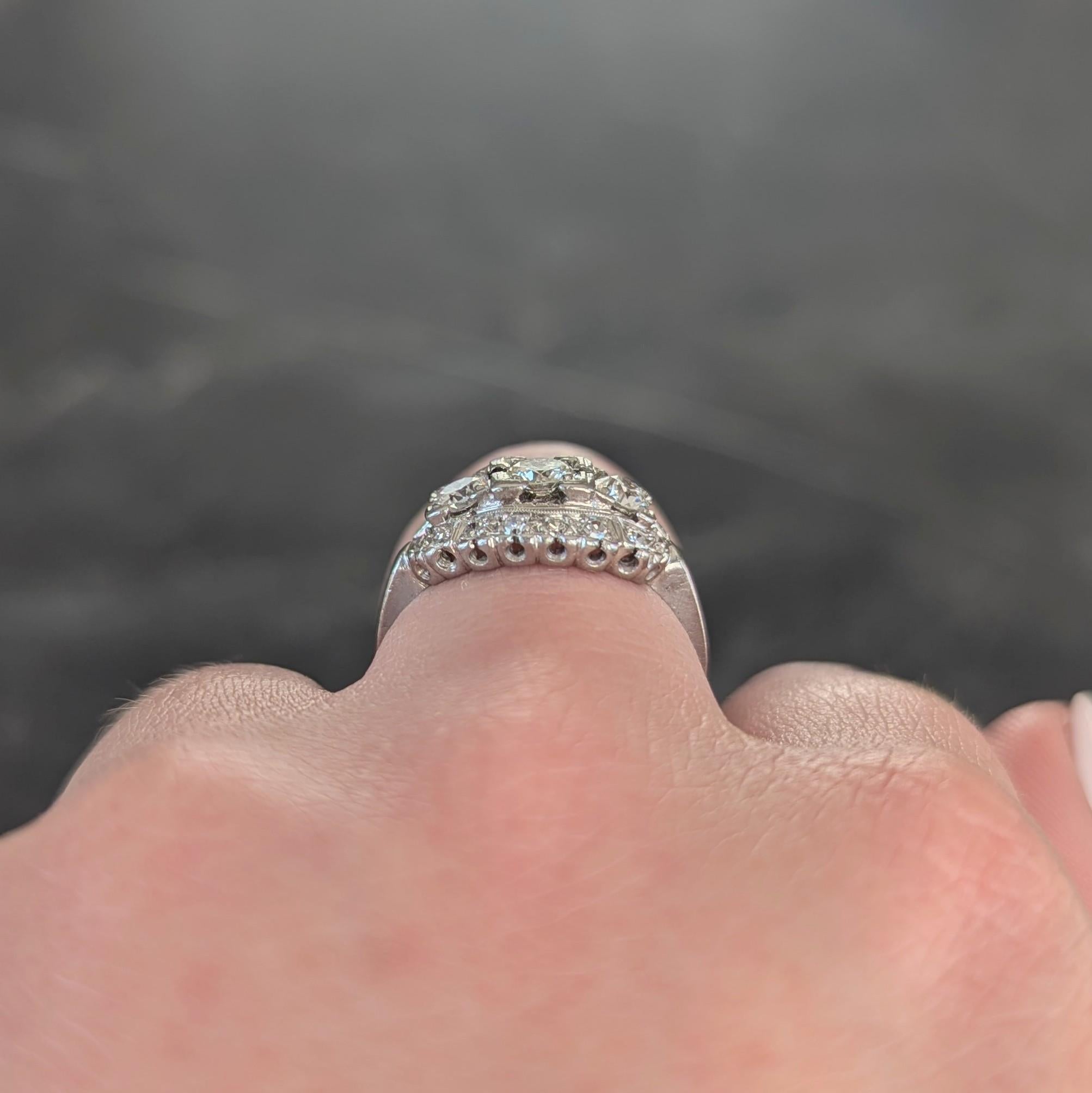 Mid-Century 0.85 CTW Diamond Platinum Vintage Bombé Dinner Ring