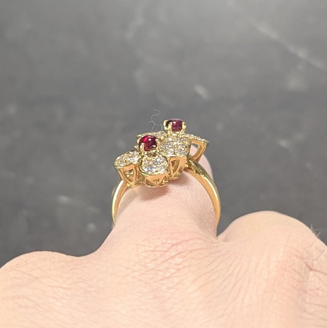 Van Cleef & Arpels French Ruby Diamond 18 Karat Yellow Gold Trefle Bypass Ring