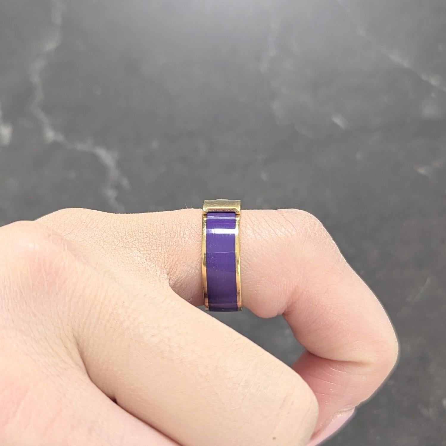 Hermés Purple Enamel 18 Karat Yellow Gold Clic Clac H Band Ring