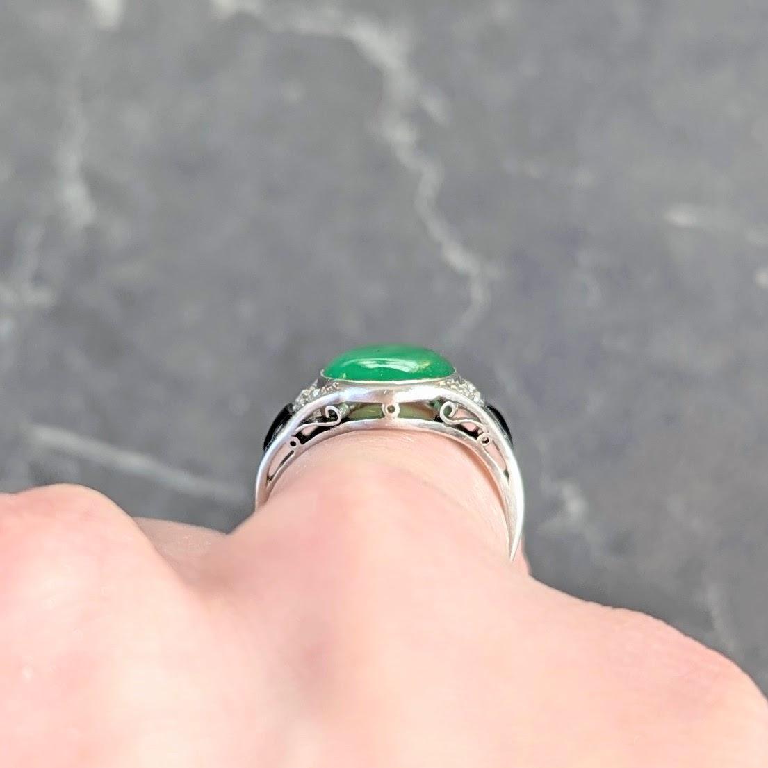 Art Deco Jadeite Jade Diamond Onyx Platinum Vintage Cocktail Ring