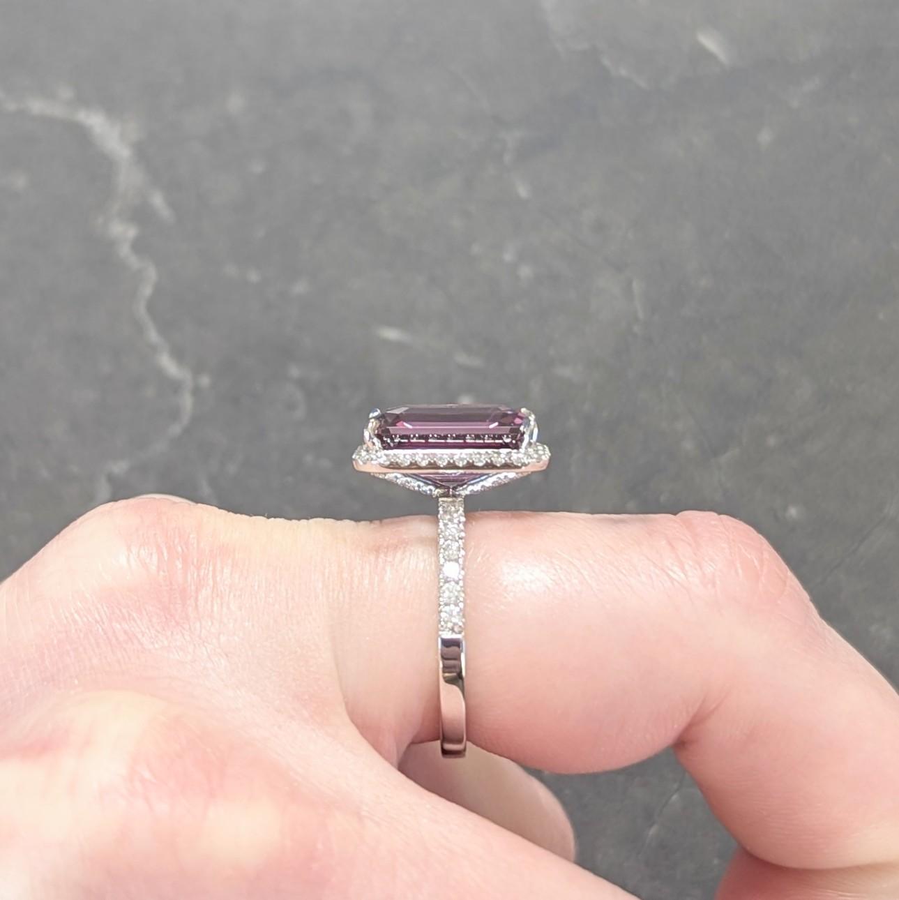 Contemporary 8.25 CTW Purple Spinel Diamond 18 Karat White Gold Halo Ring