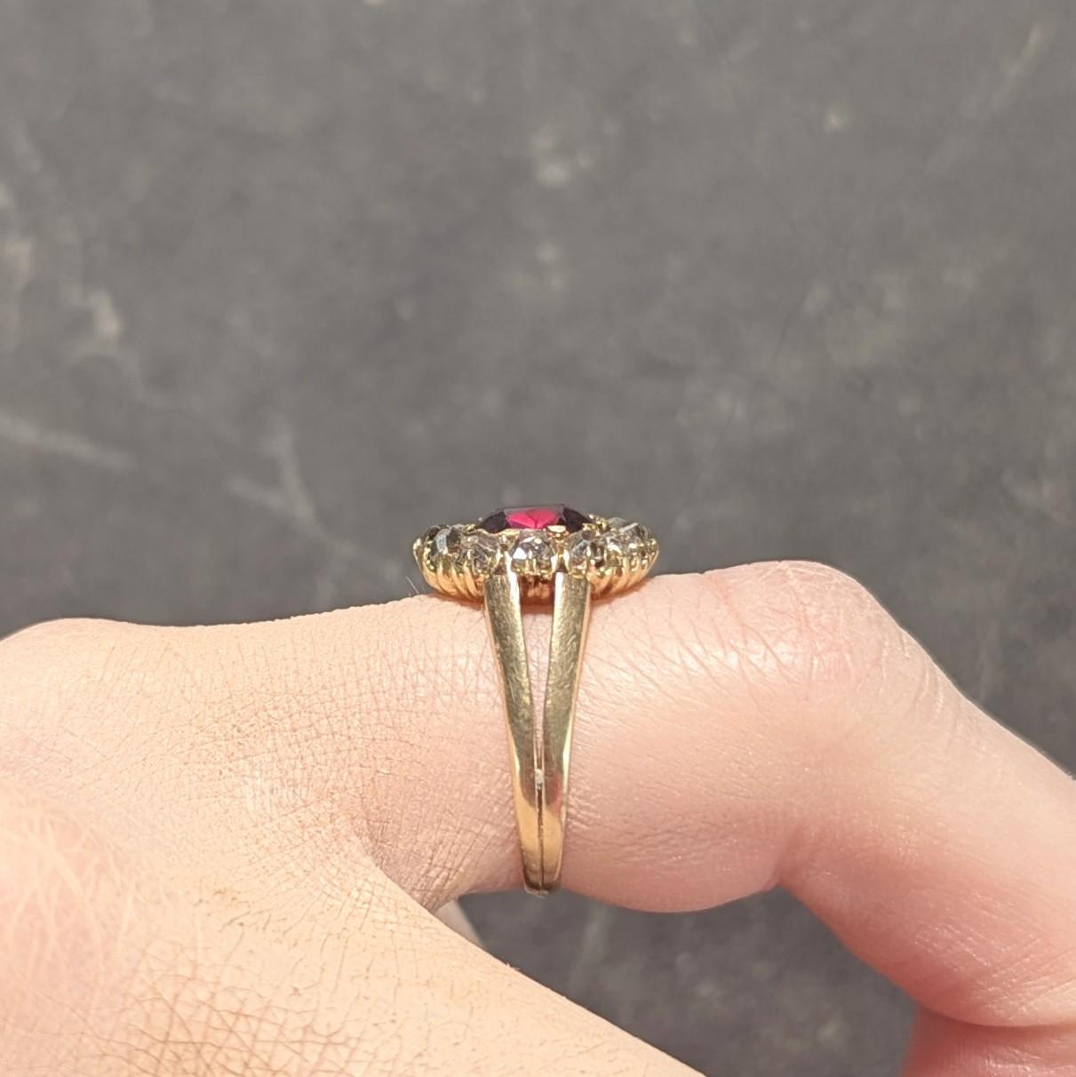 Victorian 2.95 CTW Pyrope-Spessartine Garnet Diamond 14K Gold Antique Halo Ring