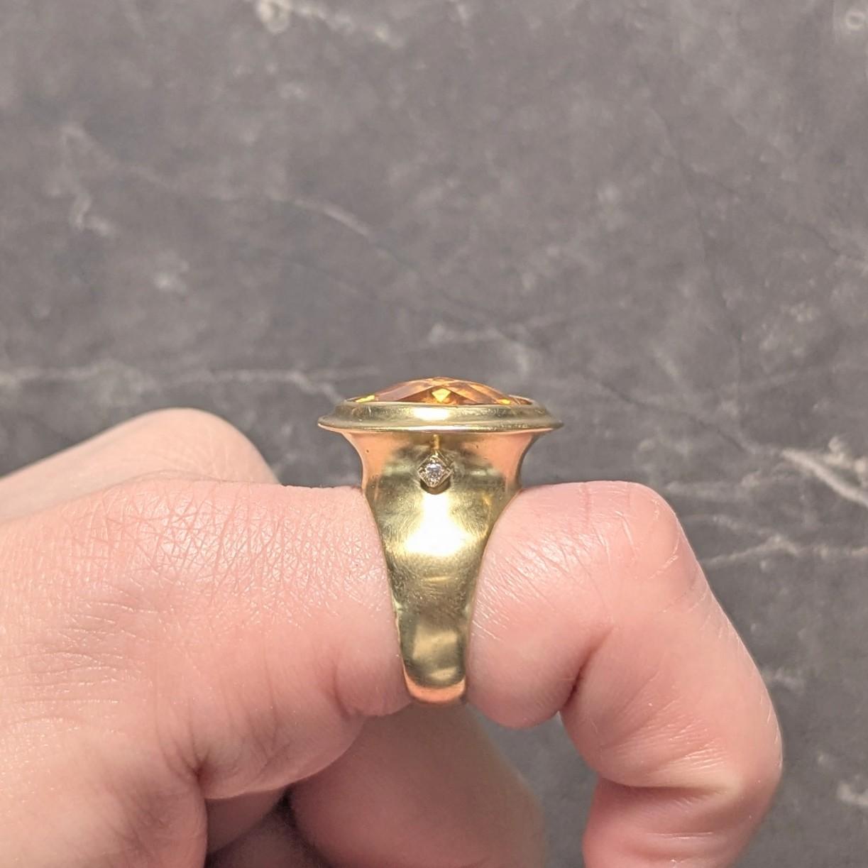 SeidenGang 2000's Citrine Diamond 18 Karat Yellow Gold Bezel Cocktail Ring